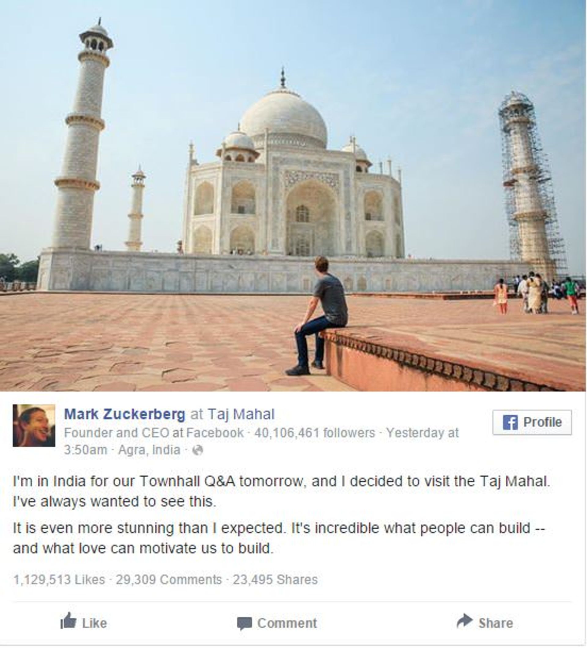 Mark Zuckerberg Taj Mahal