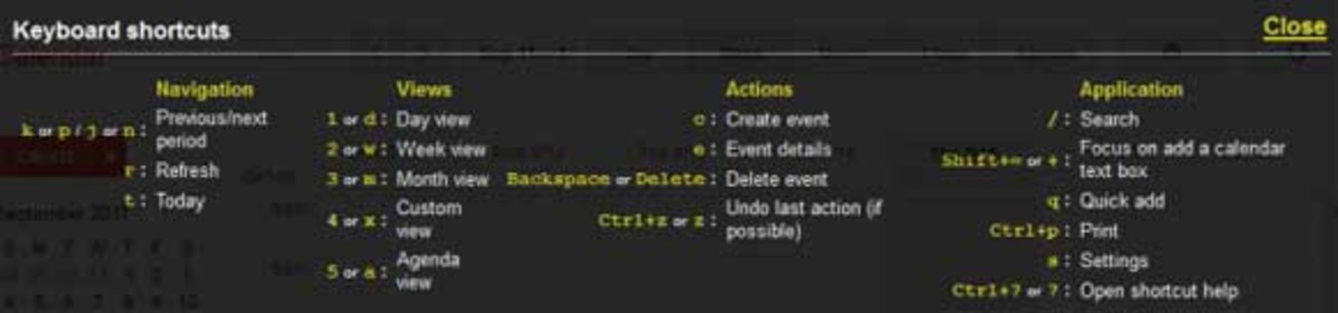 Google_calendar shortcuts
