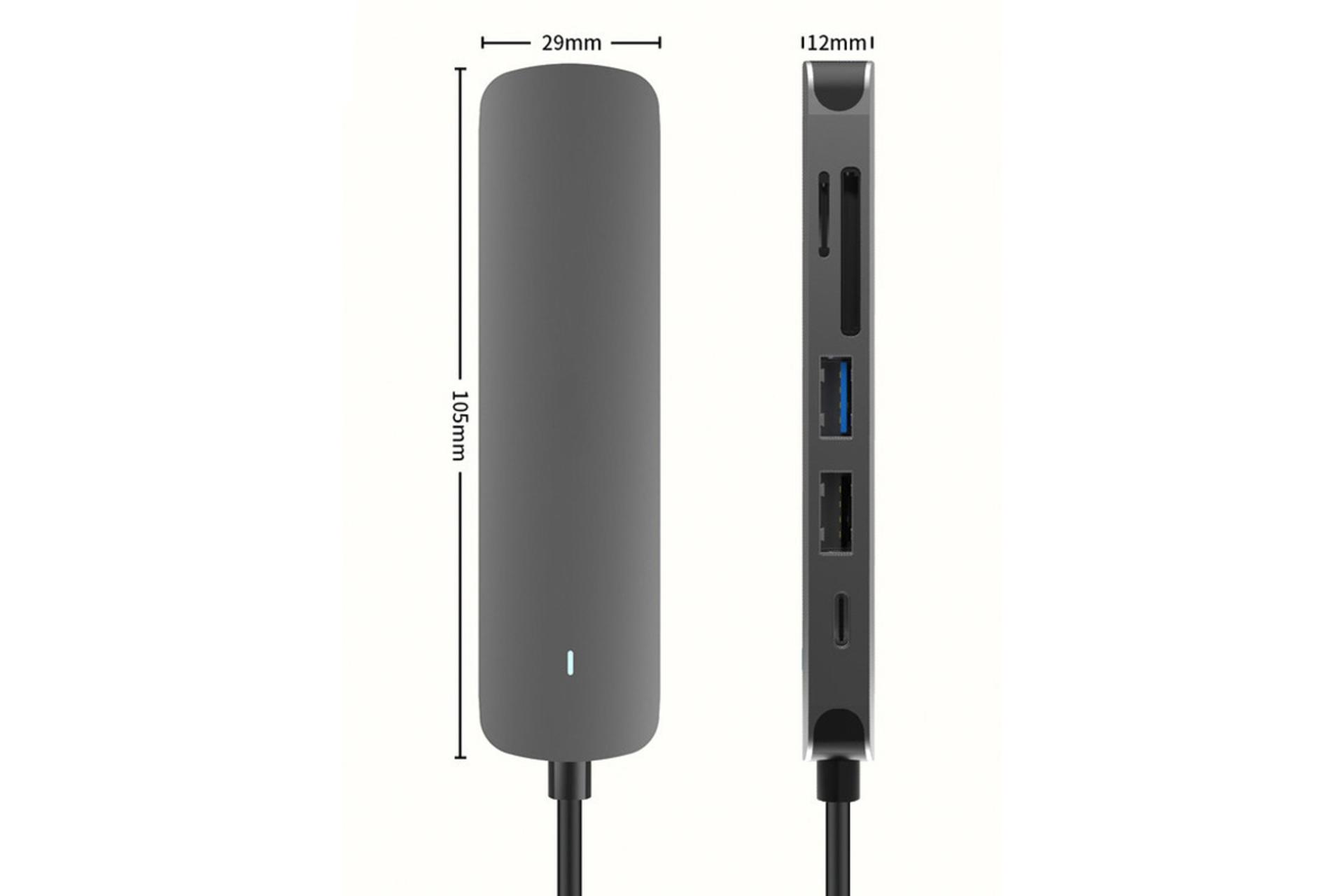 ابعاد و اندازه هاب USB هاب USB-C اکسپو 6 پورت مدل BX6H