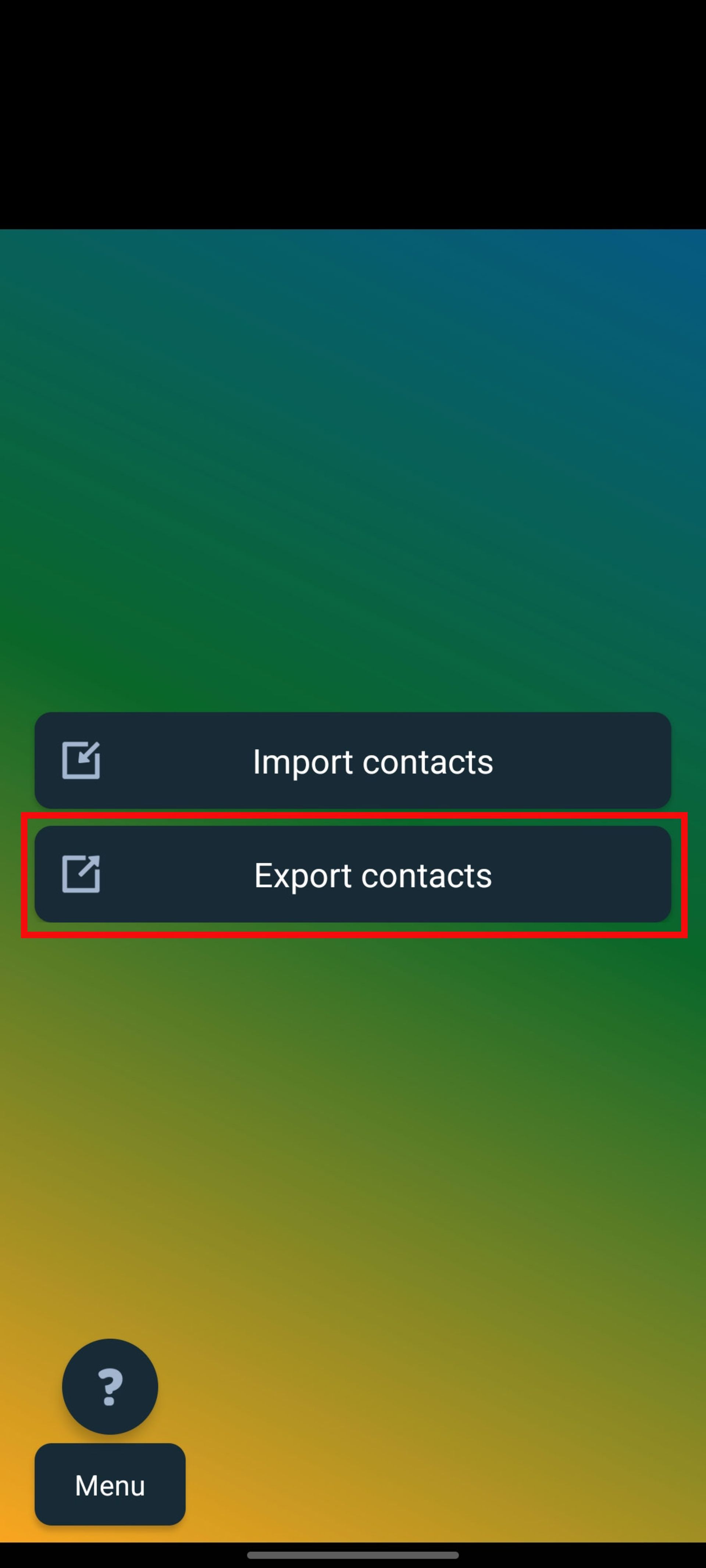 محیط برنامه‌ی Export contacts