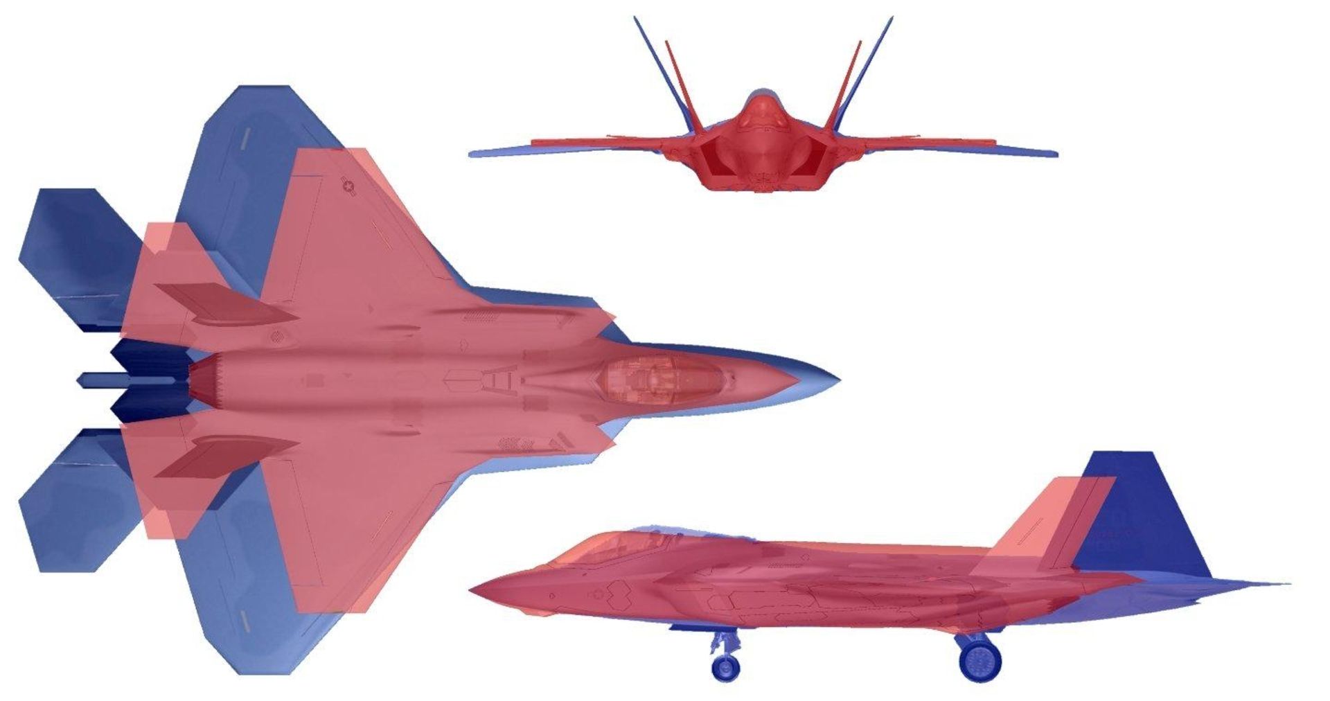 مقایسه ابعاد جنگنده‌های F-22 و F-35