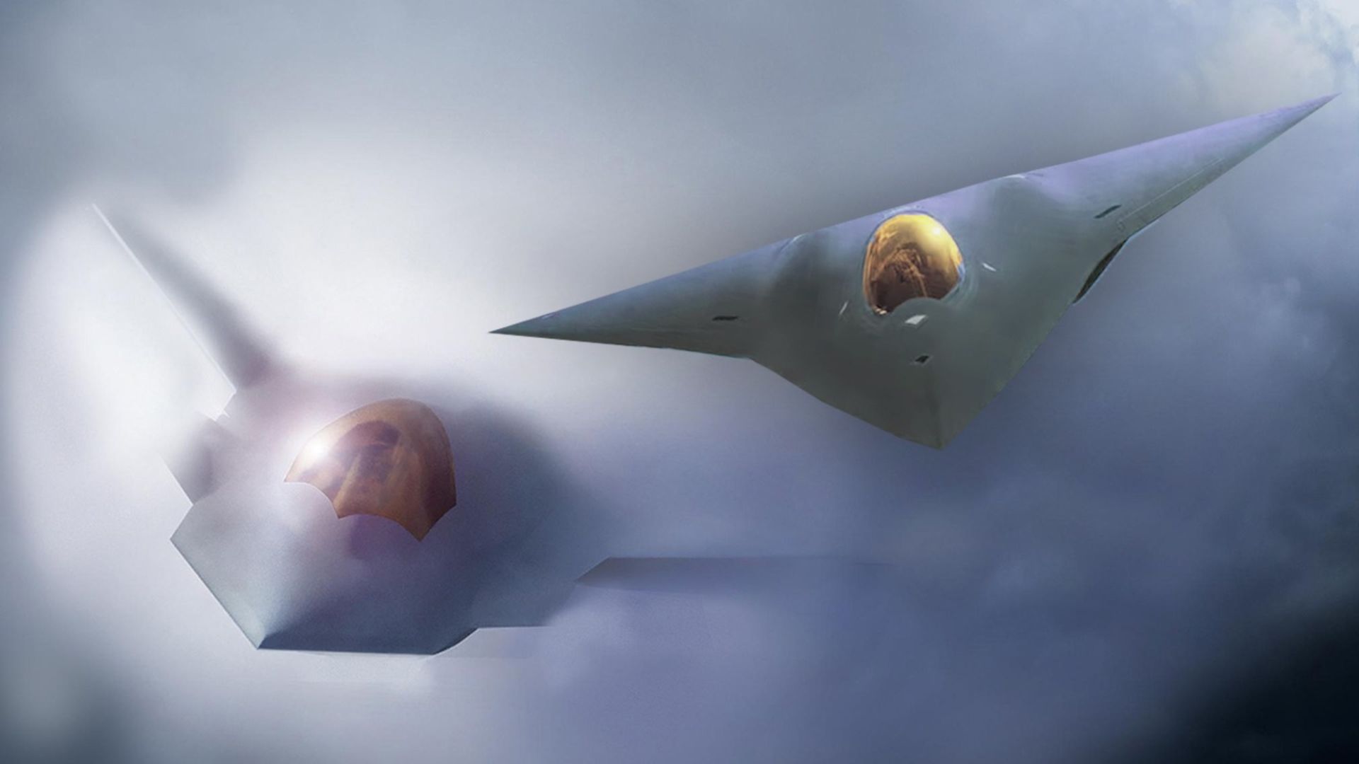 طرح مفهومی از جنگنده‌ی F-47 در آسمان