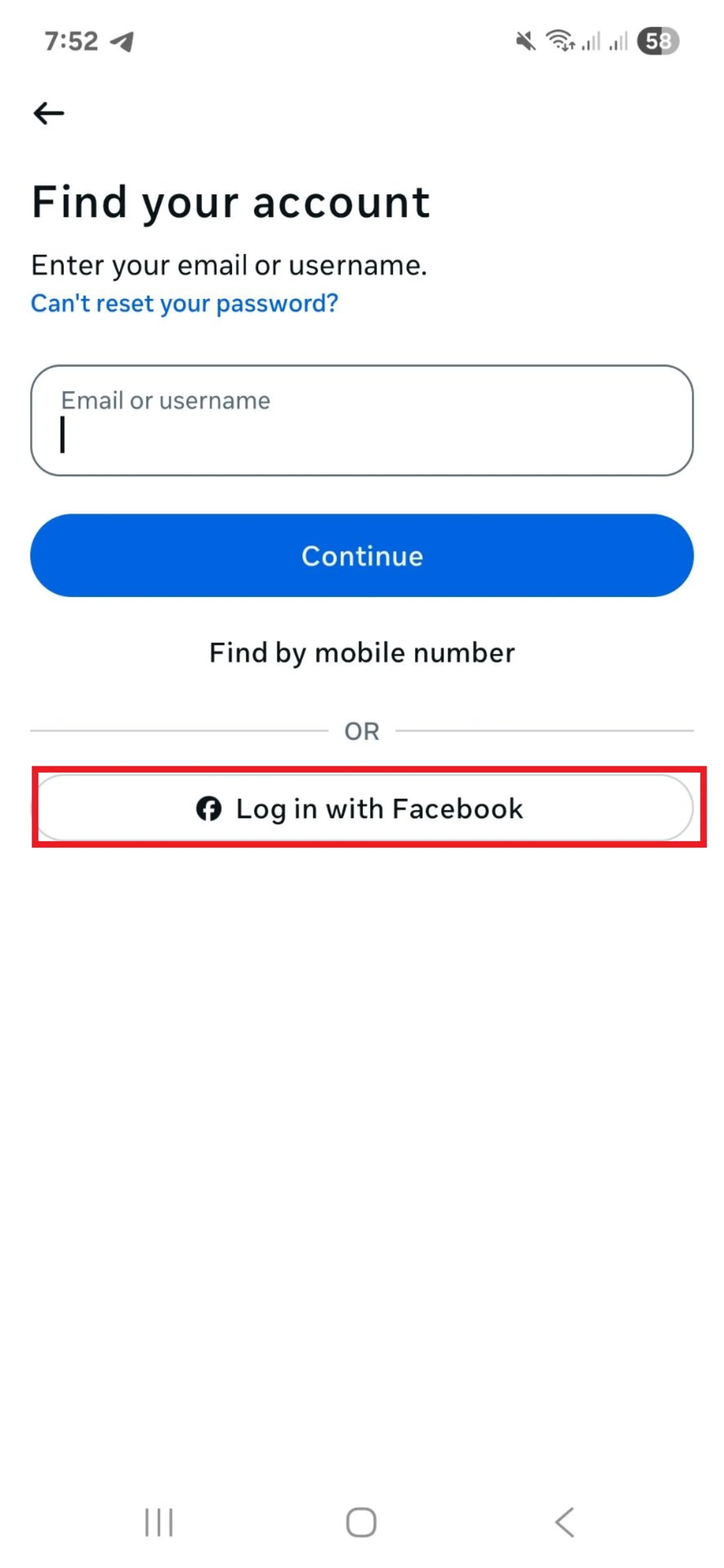 بازیابی رمز عبور اینستاگرام ازطریق فیسبوک