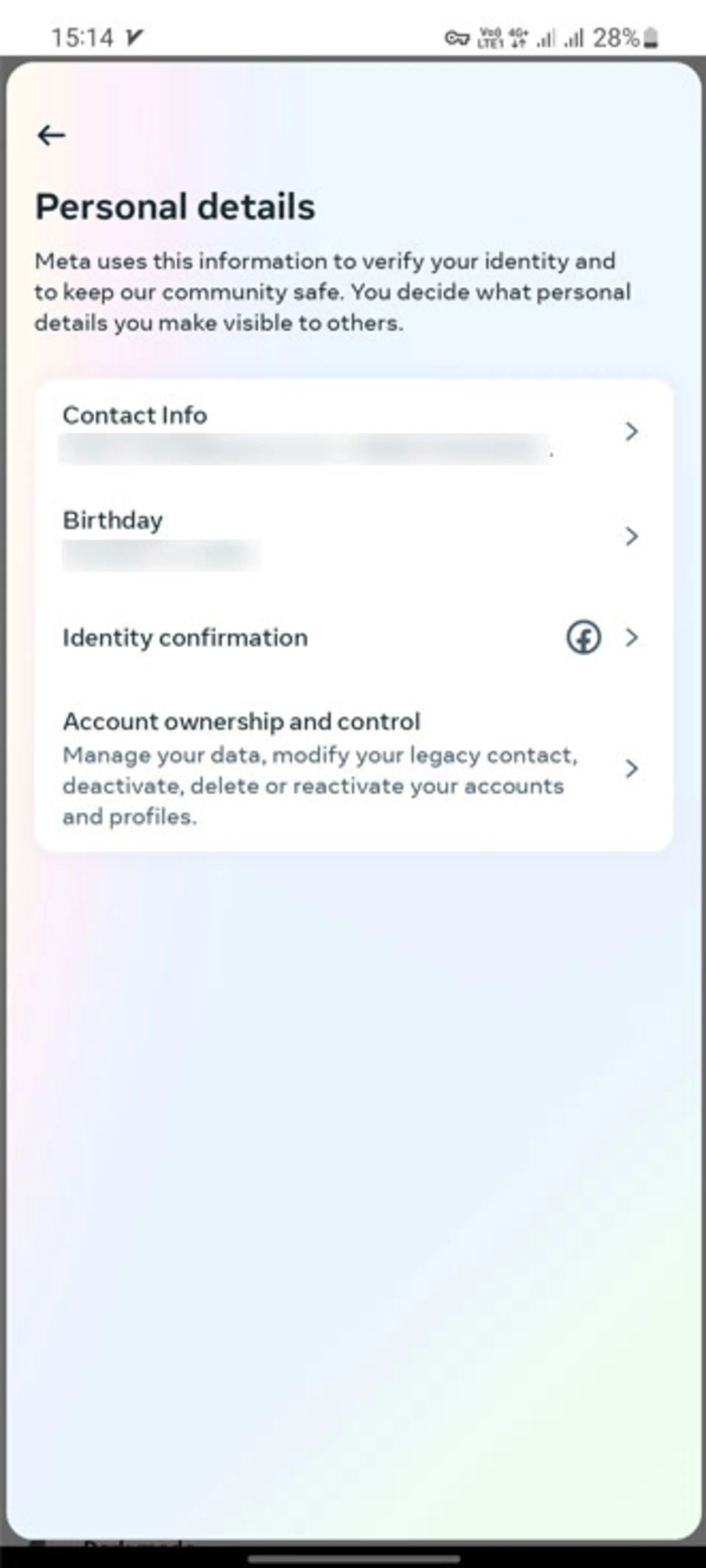 تنظیمات Personal detail