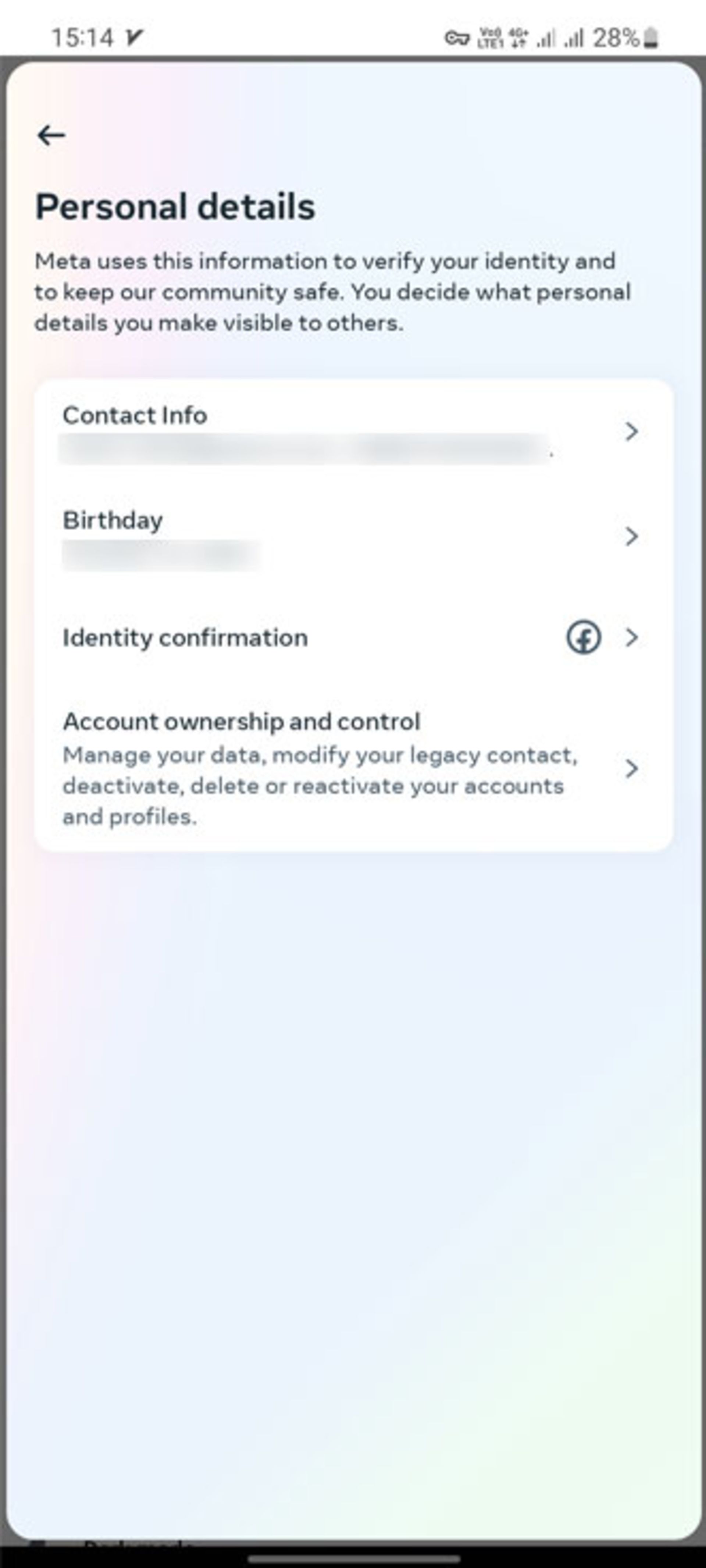 تنظیمات Personal detail
