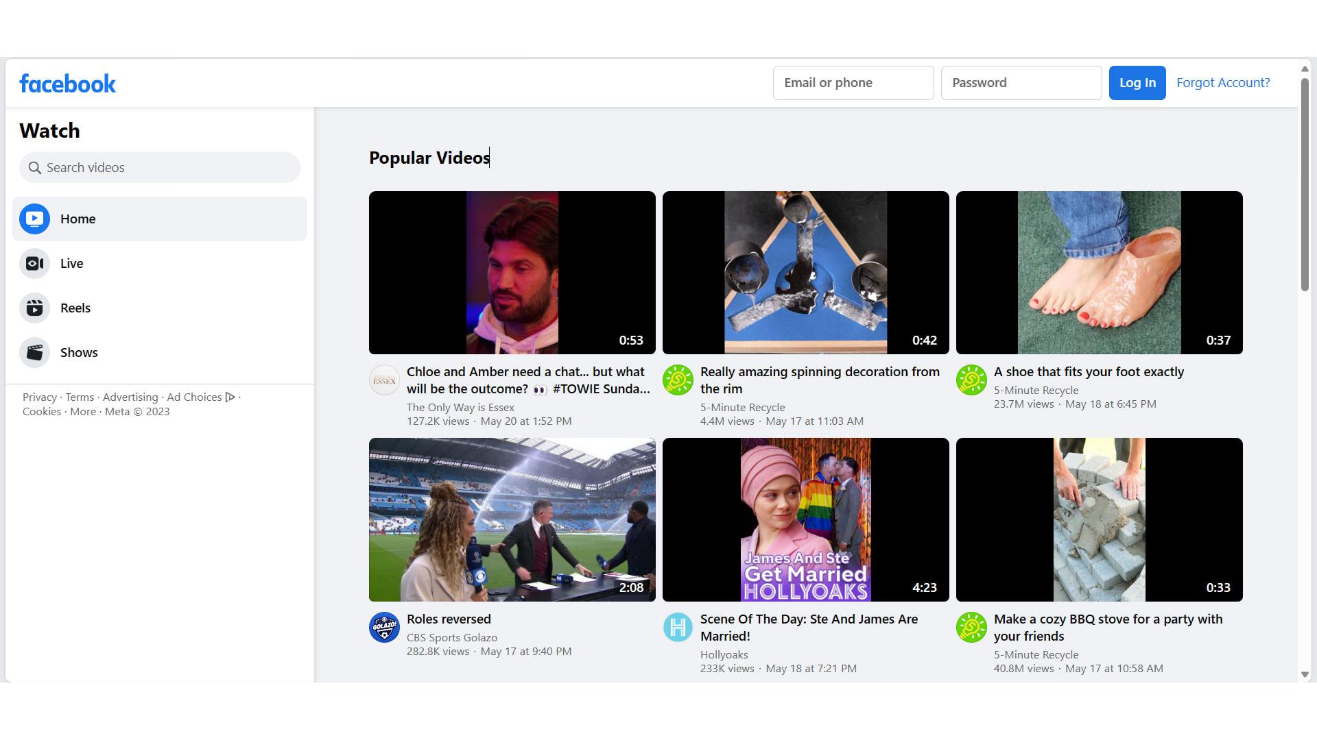 اسکرین شات وبسایت Facebook Watch
