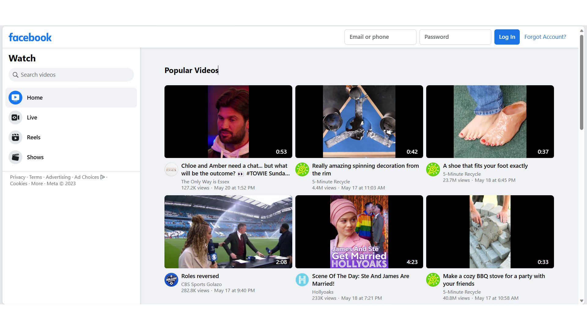 اسکرین شات وبسایت Facebook Watch