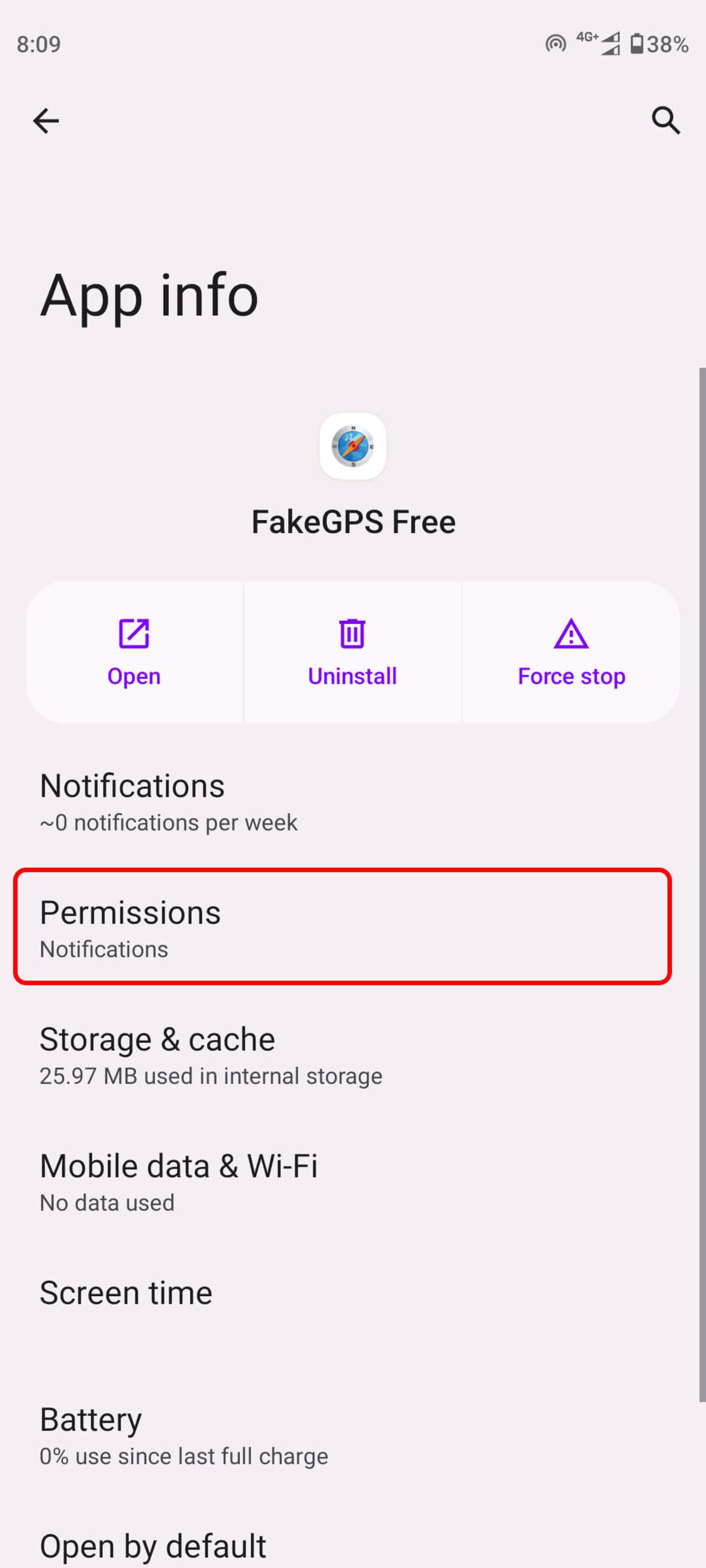 انتخاب Permissions در نرم‌ افزار Fake GPS Location Spoofer