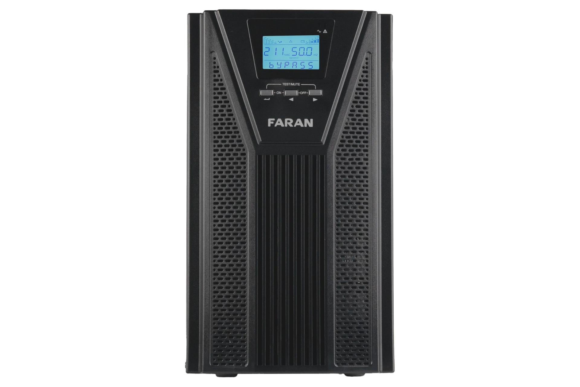 نمای پنل جلوی یو پی اس فاران مدل Titan Plus با ظرفیت 3000 ولت آمپر با نمایشگر روشن و نمایش لوگو
