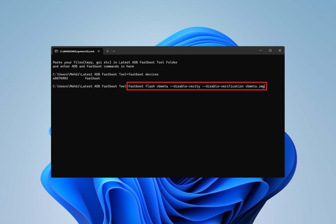 دستور فلش فایل vbmeta در CMD