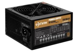 نمای نیمرخ پاور کامپیوتر فاطر FP-B750 با توان 750 وات با نمایش برچسب اطلاعات و درگاه برق پنل پشت