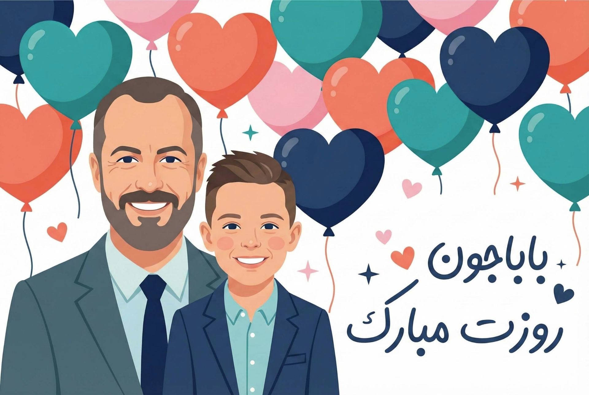 تصویر کارتونی یک پدر که پسرش را روی دوشش سوار کرده برای تبریک روز پدر