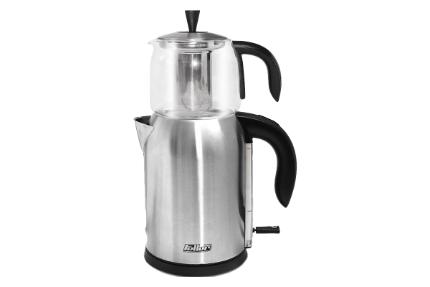 نمای کلی چای ساز فلر TS 470 S با نمایش قوری و کتری مدل استیل