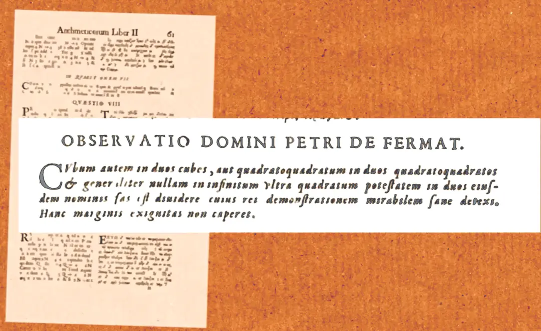 متن لاتین کتاب ریاضیات مربوط به قضیه پیتر فرمای (Pierre de Fermat)