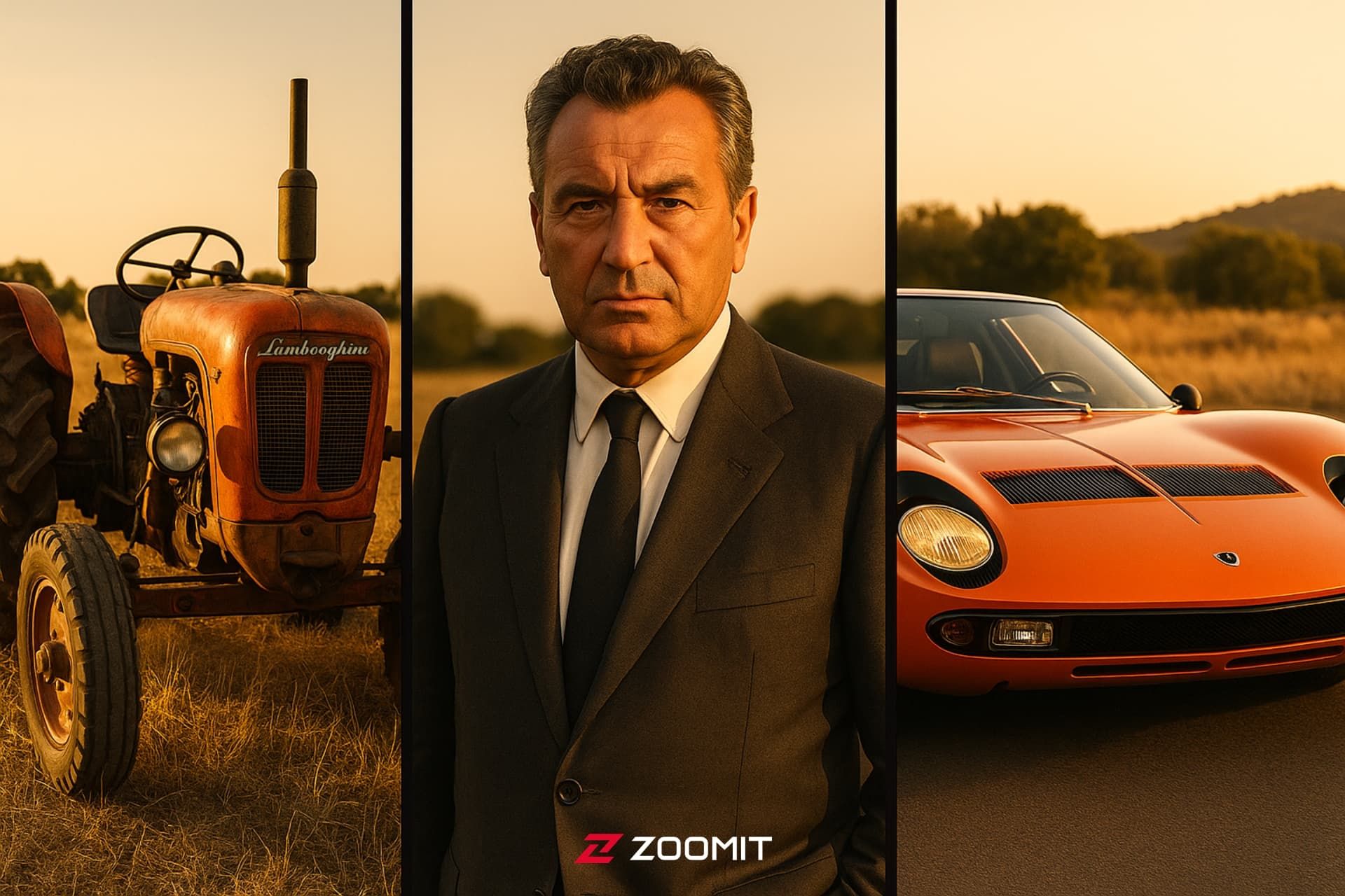 طرح هوش مصنوعی از تراکتور، فروچیو لمبورگینی و خودرو لمبورگینی کنار هم