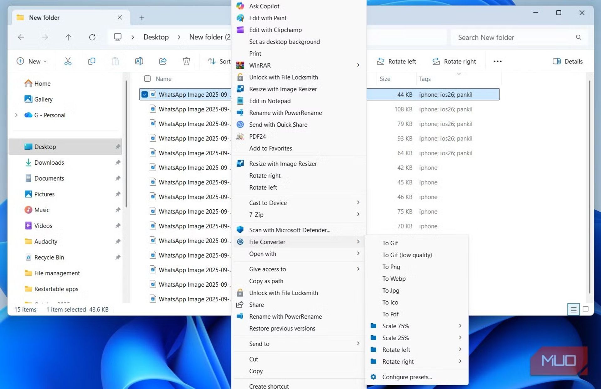 گزینه های تبدیل فایل در منوی راست کلیک ویندوز