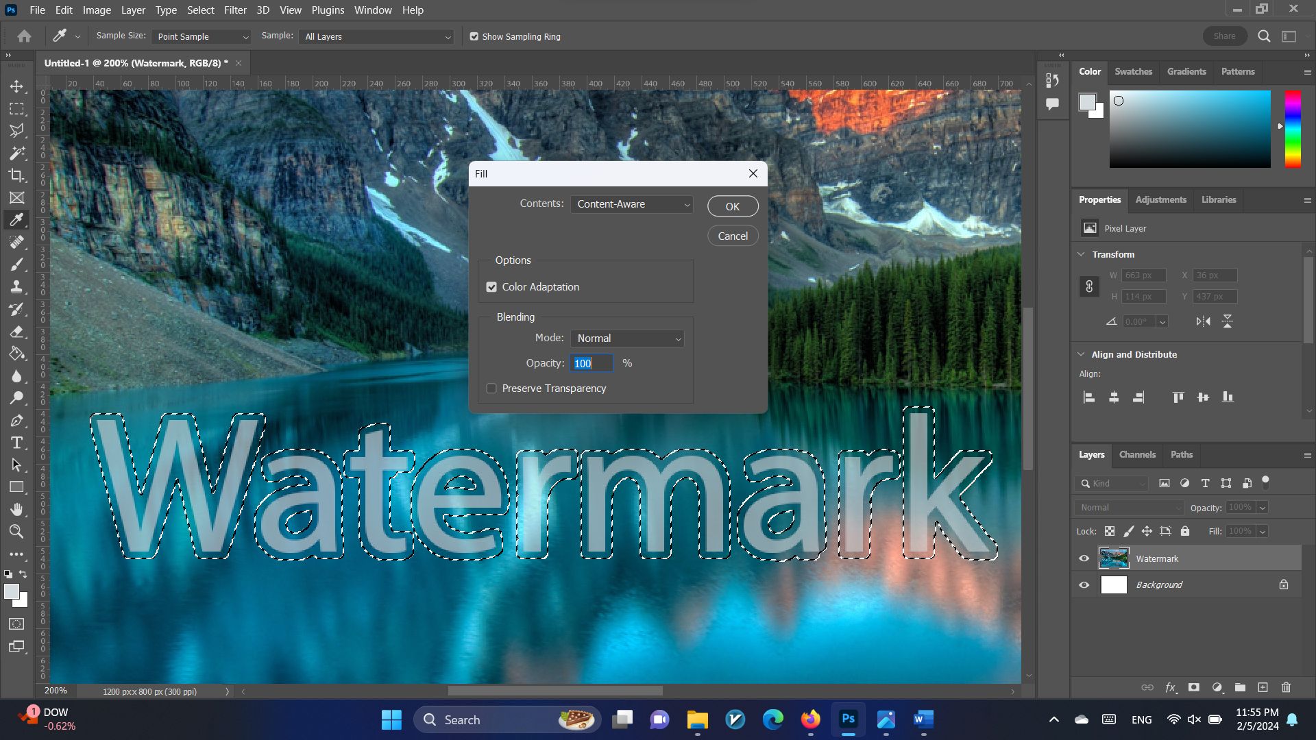 پنجره‌ی Fill