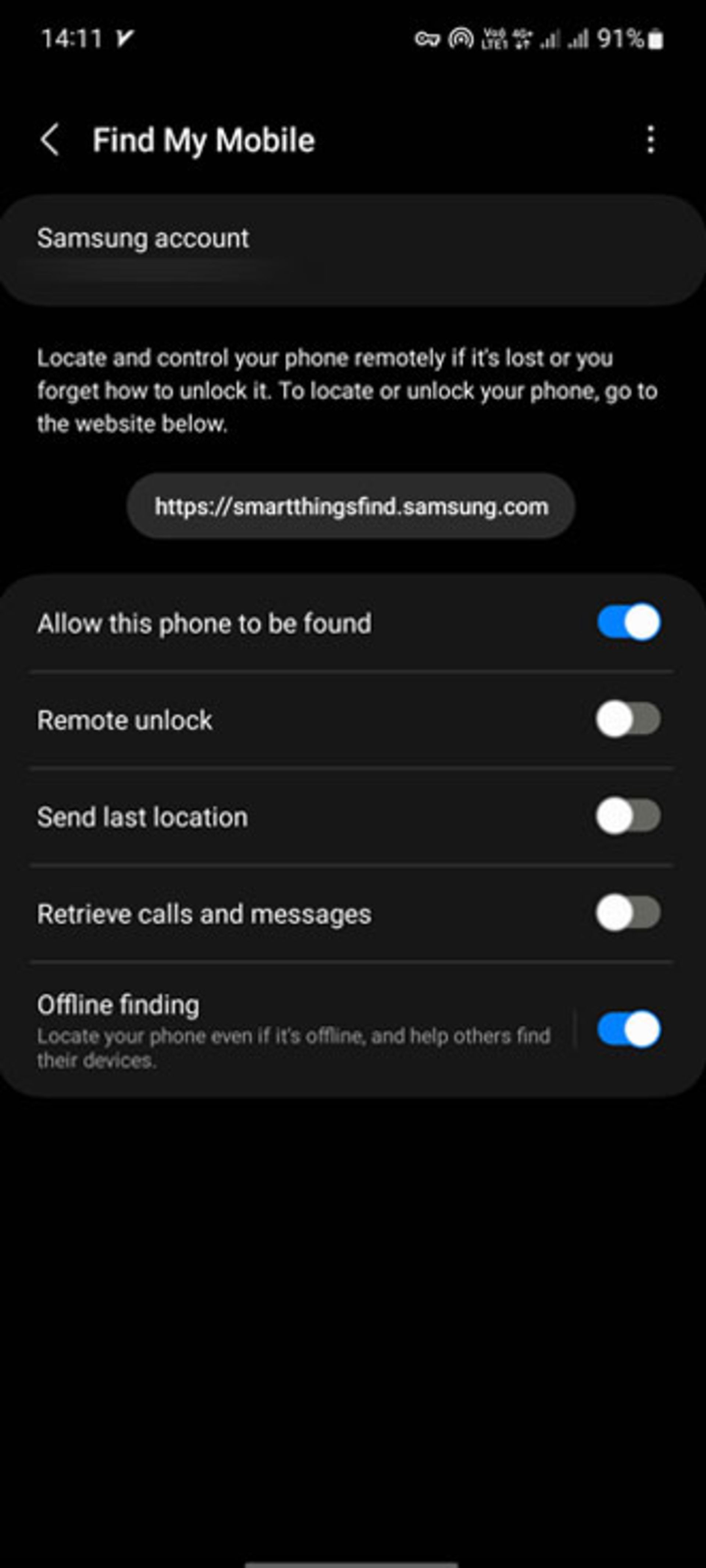 Find My Mobile settings
