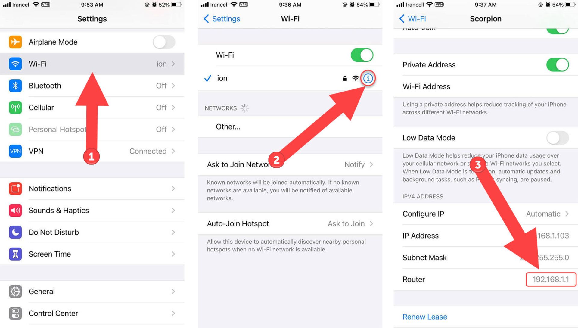 پیداکردن IP مودم در آیفون