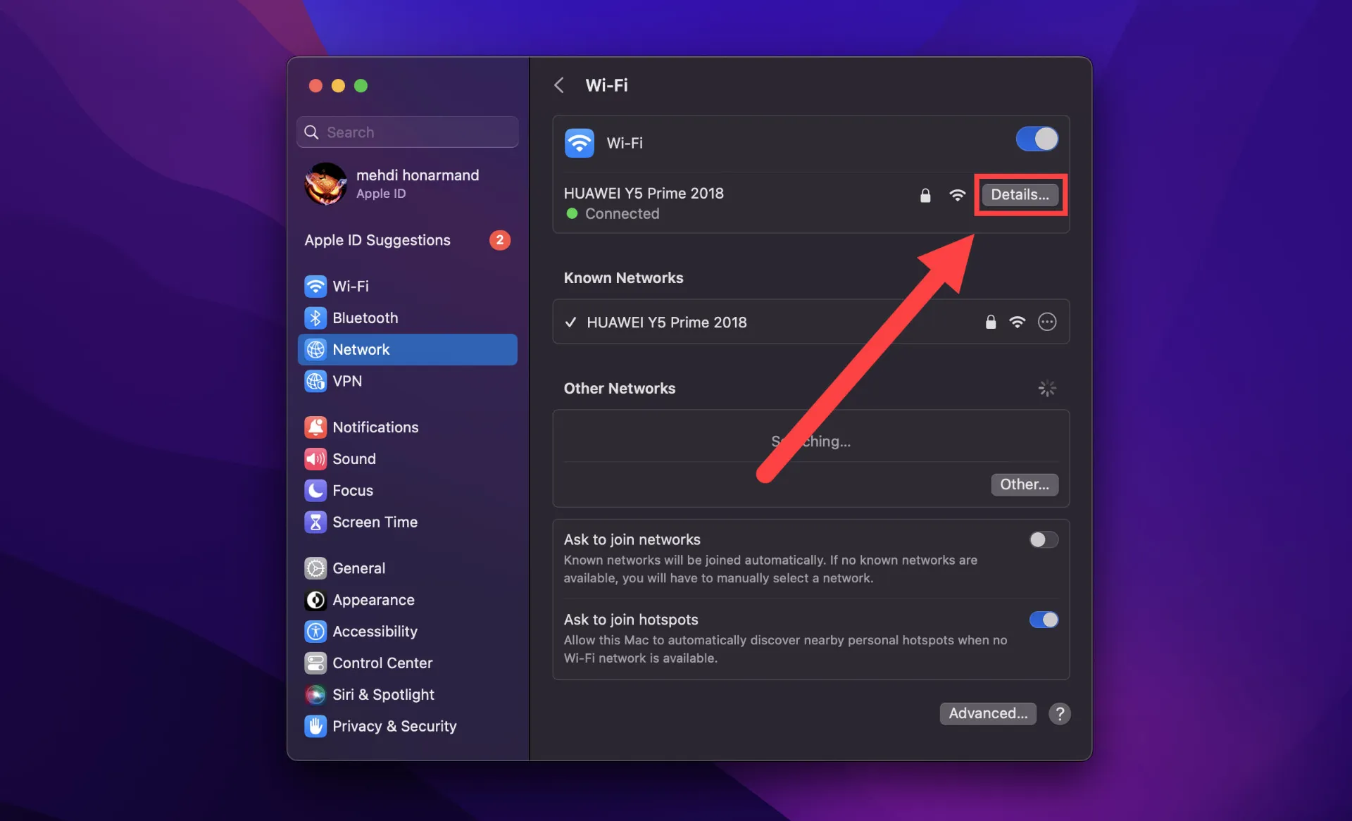 جزئیات Wi-Fi در مک