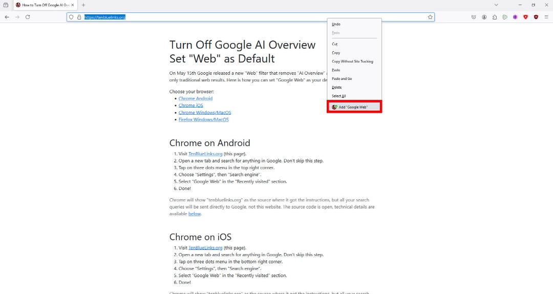 اضافه کردن موتور جست‌وجوی سفارشی Google Web به فایرفاکس دسکتاپ