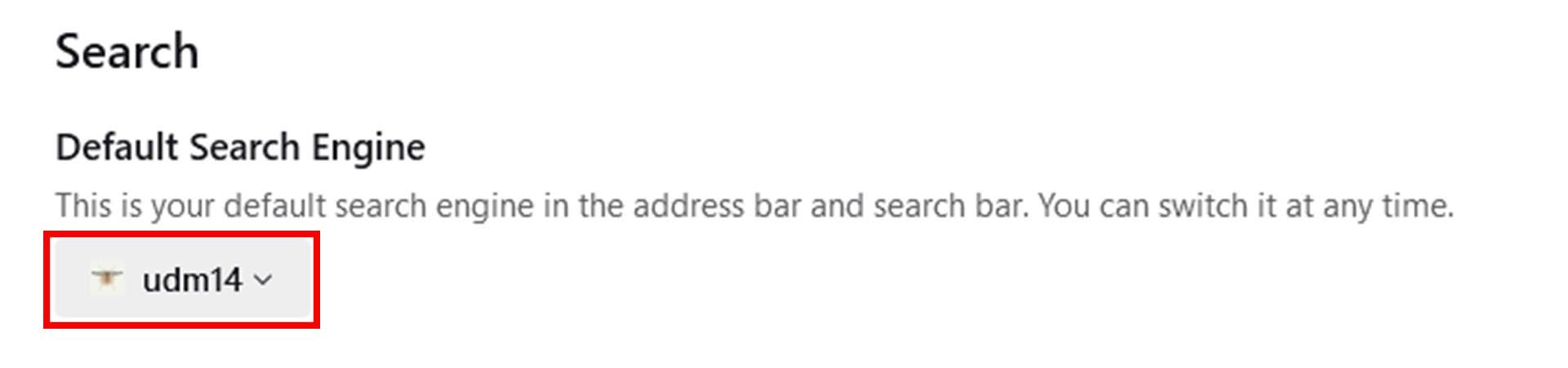 انتخاب موتور جست‌وجوی udm14 در فایرفاکس دسکتاپ