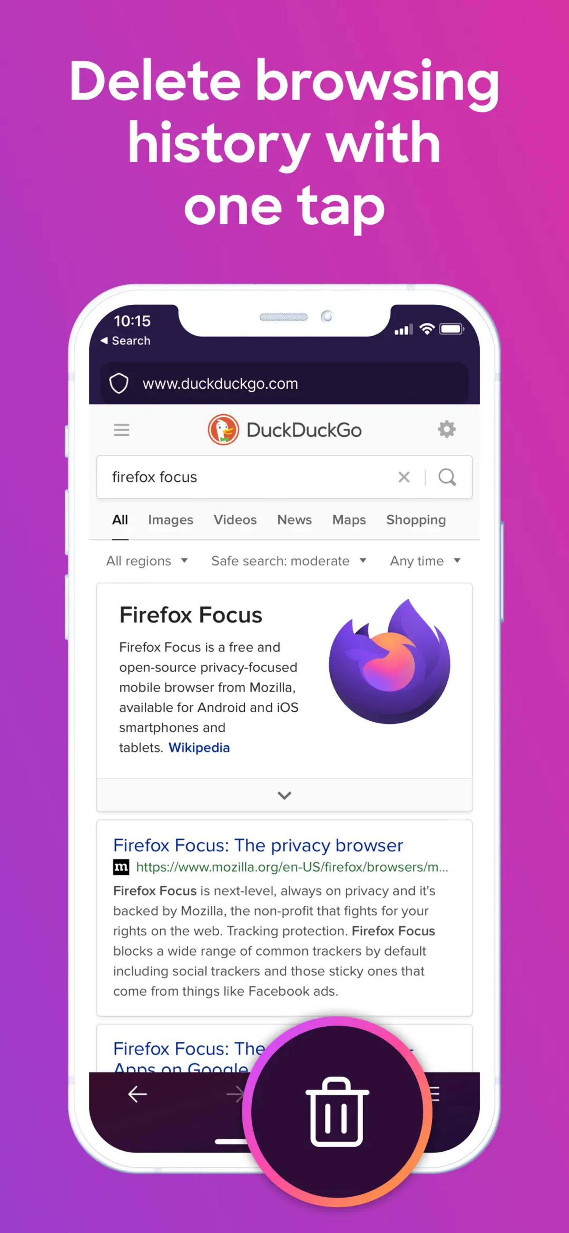 قابلیت پاک کردن سریع تاریخچه جستجو در مرورگر Firefox Focus