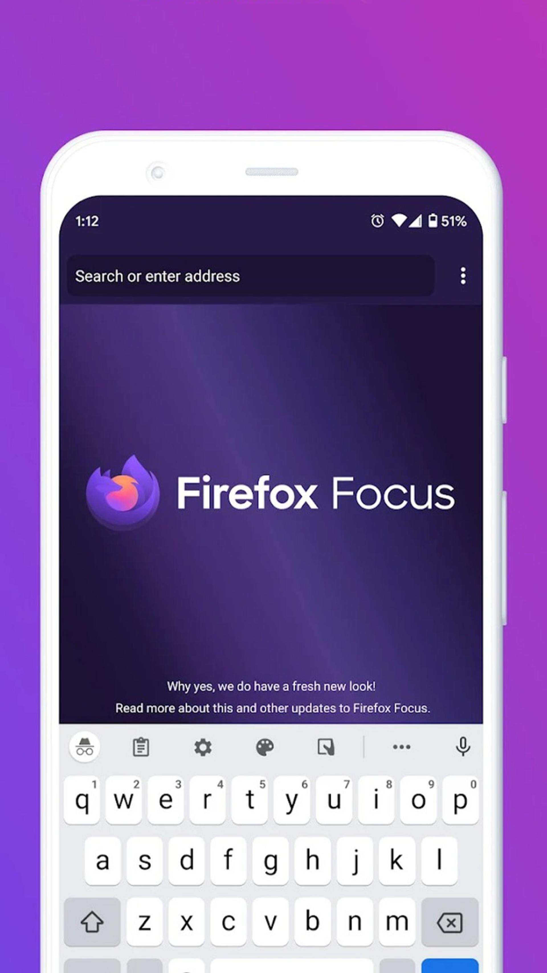 صفحه اصلی مرورگر Firefox Focus روی گوشی