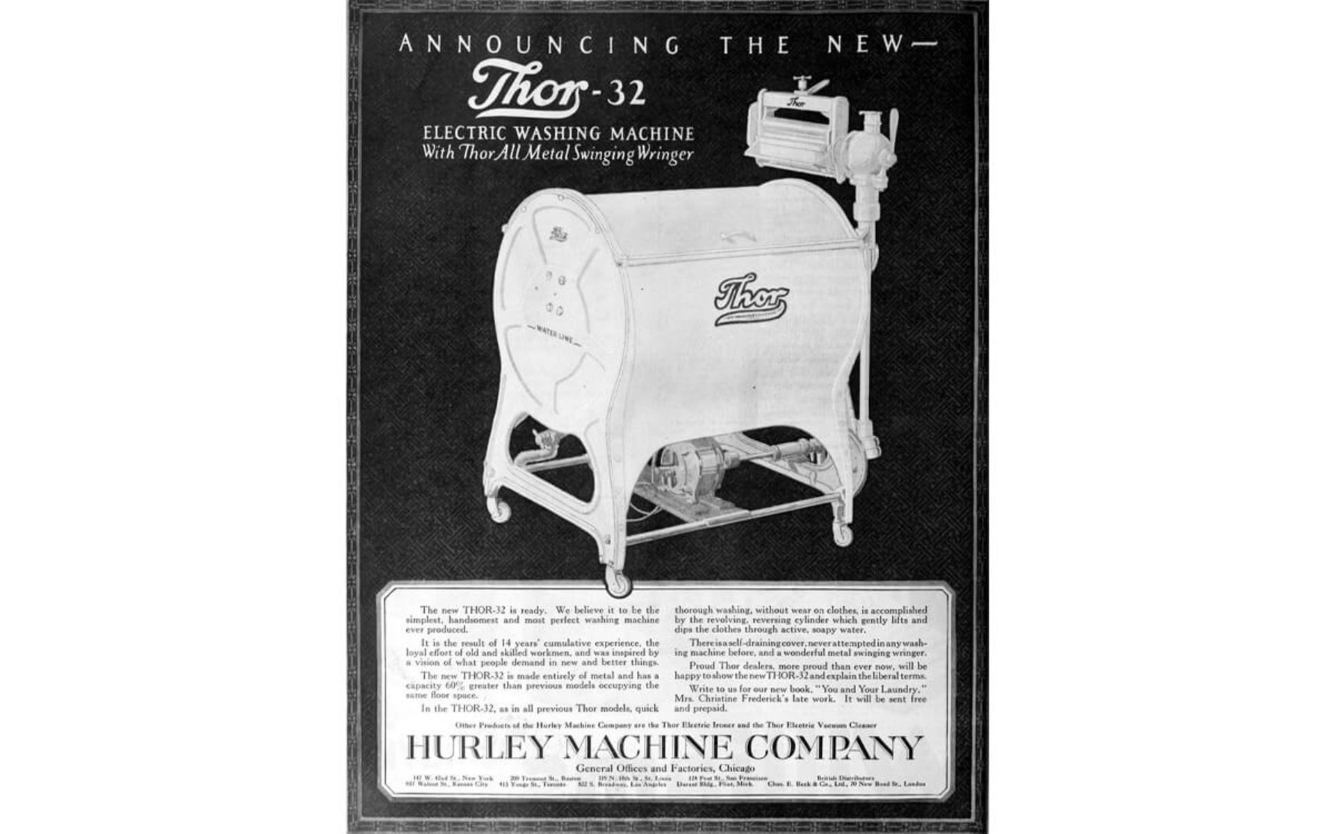اولین ماشین لباسشویی با نام Thor در سال ۱۹۰۷