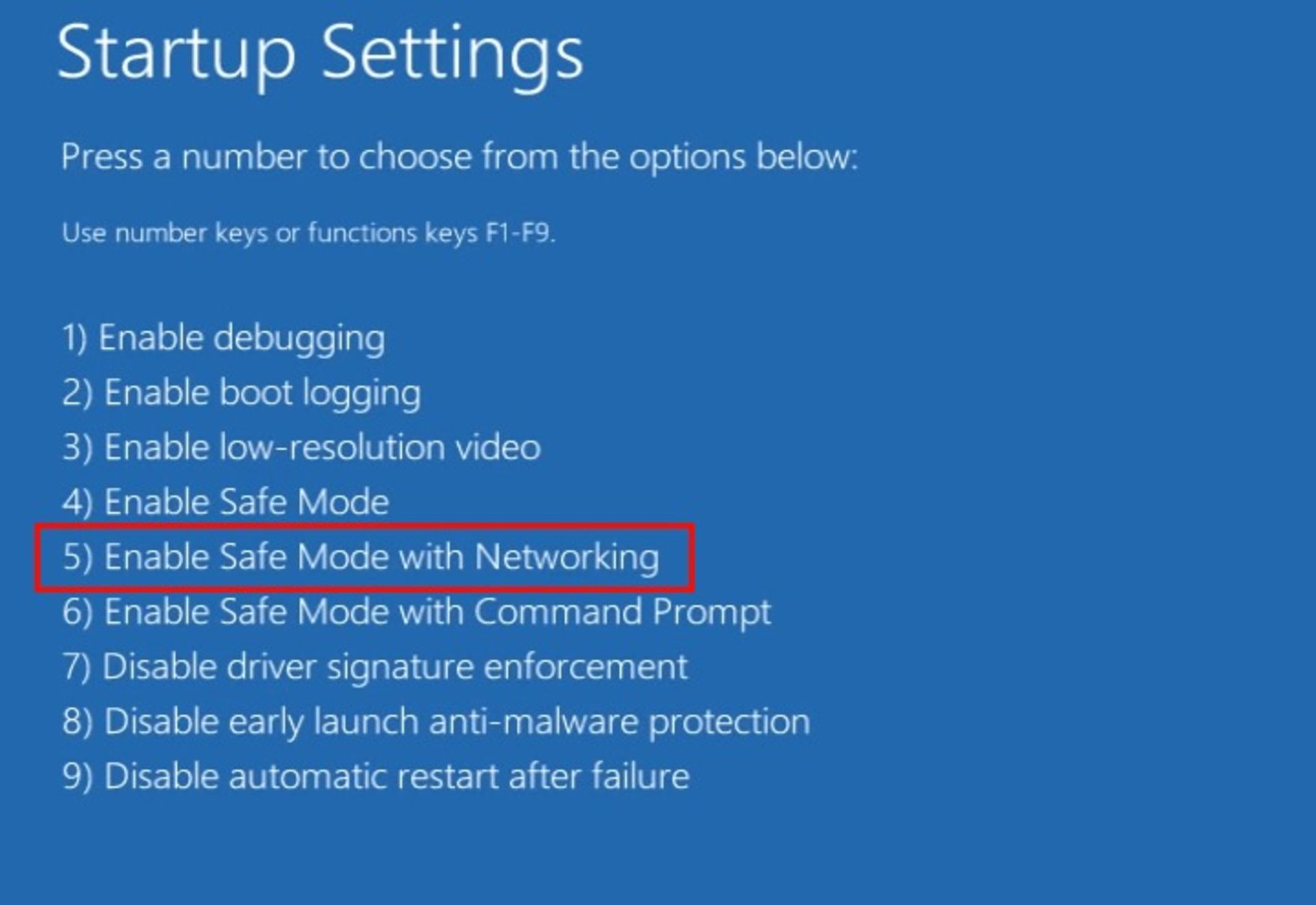 فعال کردن گزینه Enable Safe Mode with Networking در حالت Safe Mode