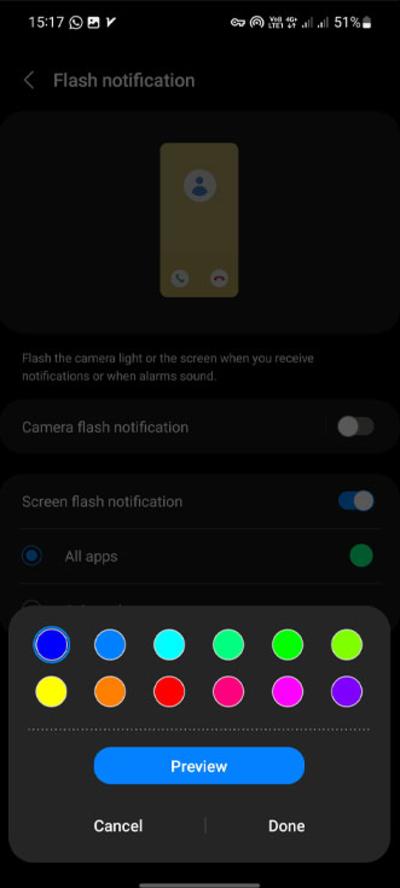 Flash notificatin settings