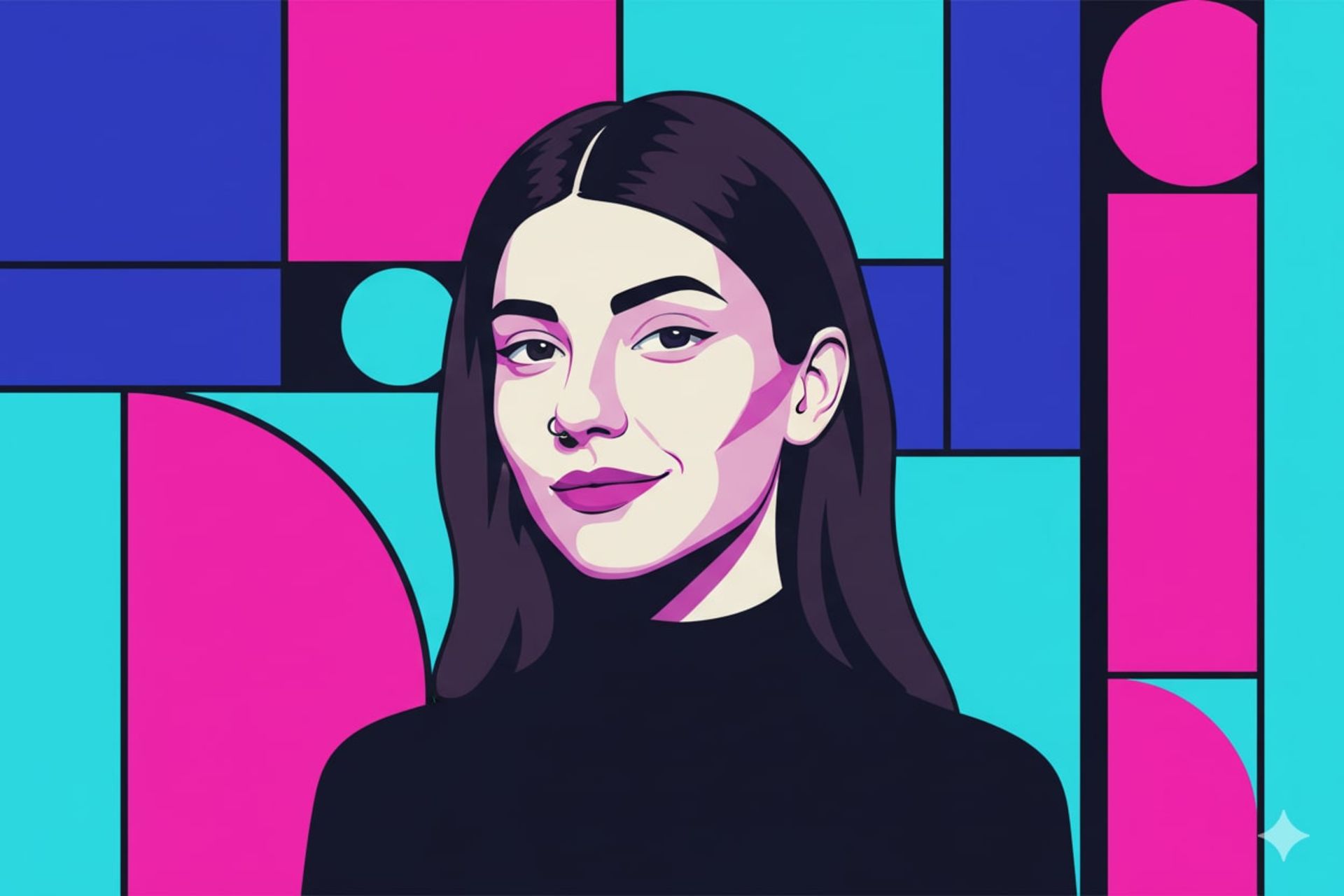 طراحی وکتور از یک زن ساخته هوش مصنوعی - سبک Electric Cool