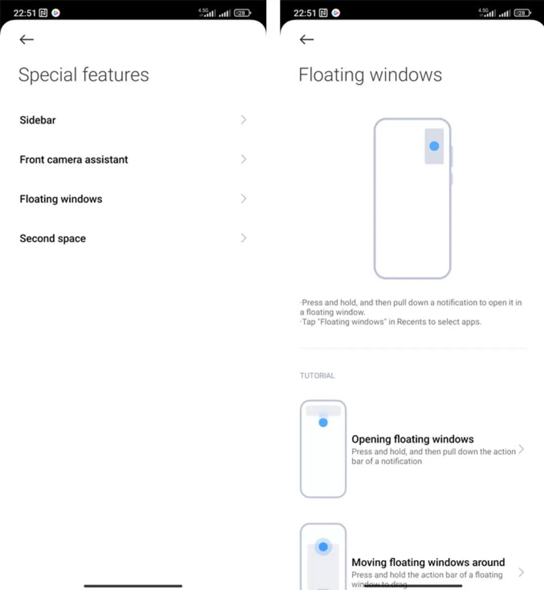 فعالسازی پنجره‌ی شناور در تنظیمات