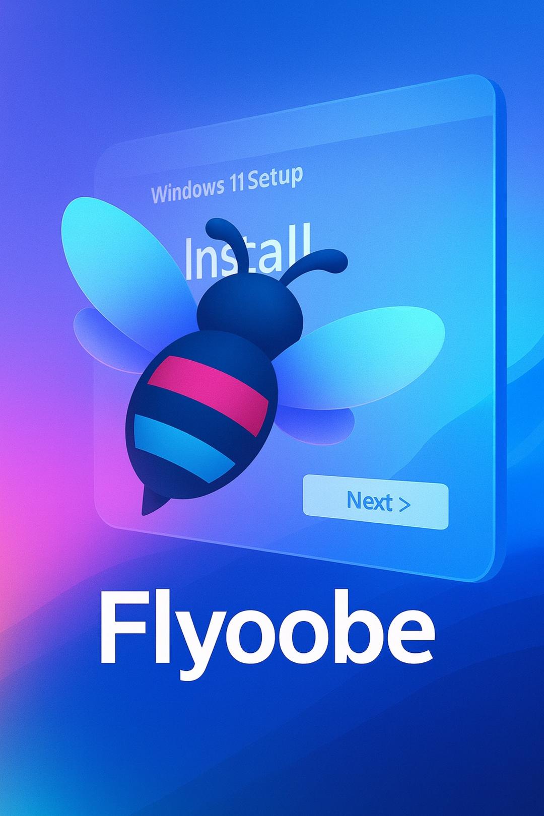 یک زنبور آبی کارتونی روی لوگو Install