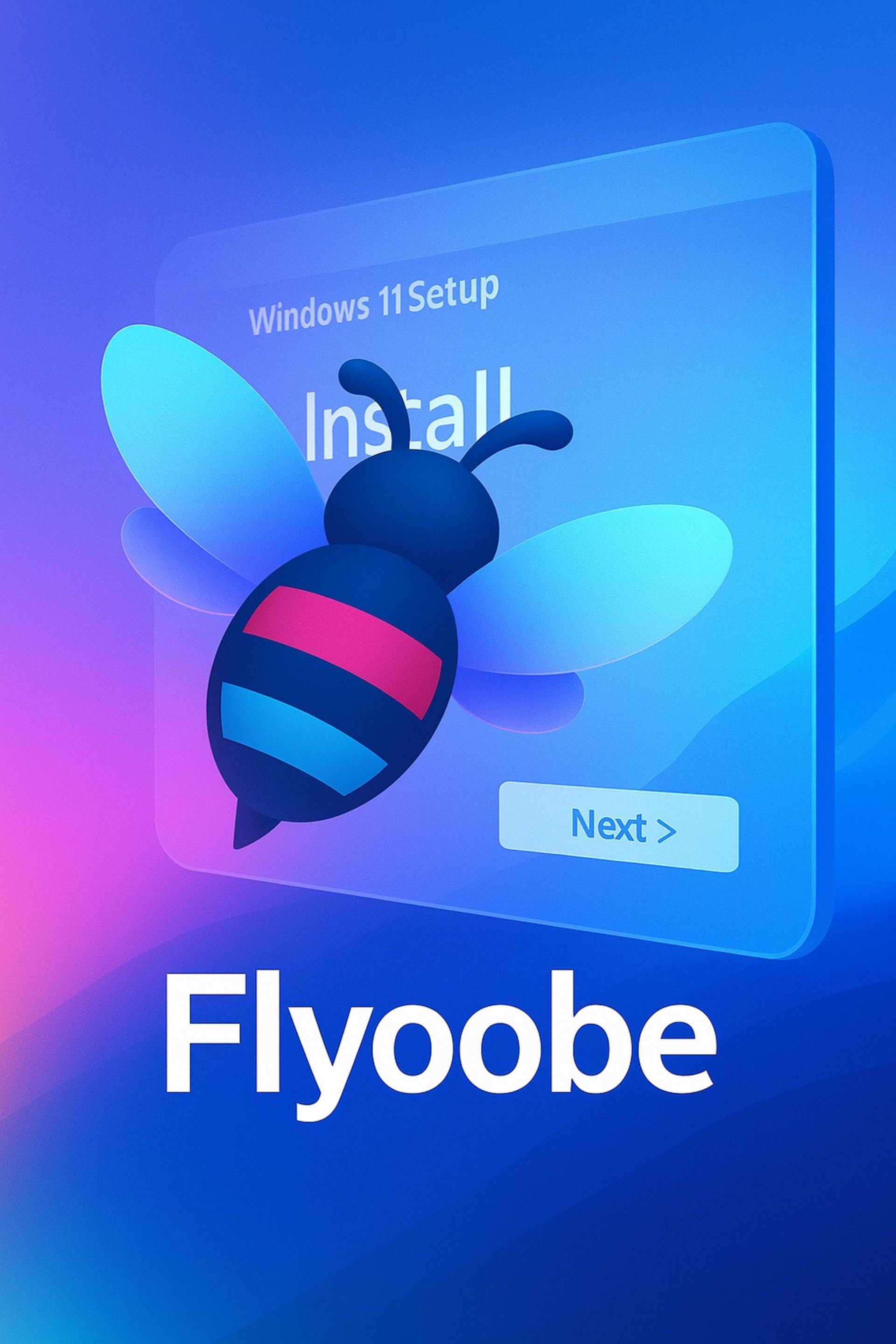 یک زنبور آبی کارتونی روی لوگو Install