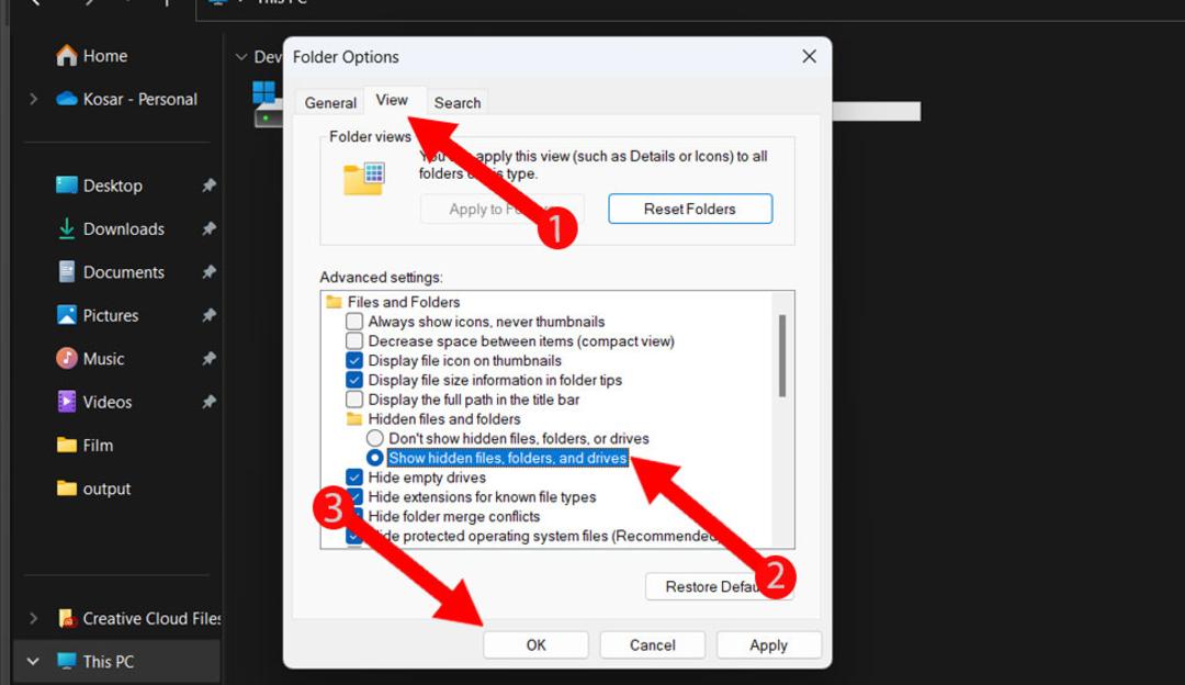 تنظیمات Folder option
