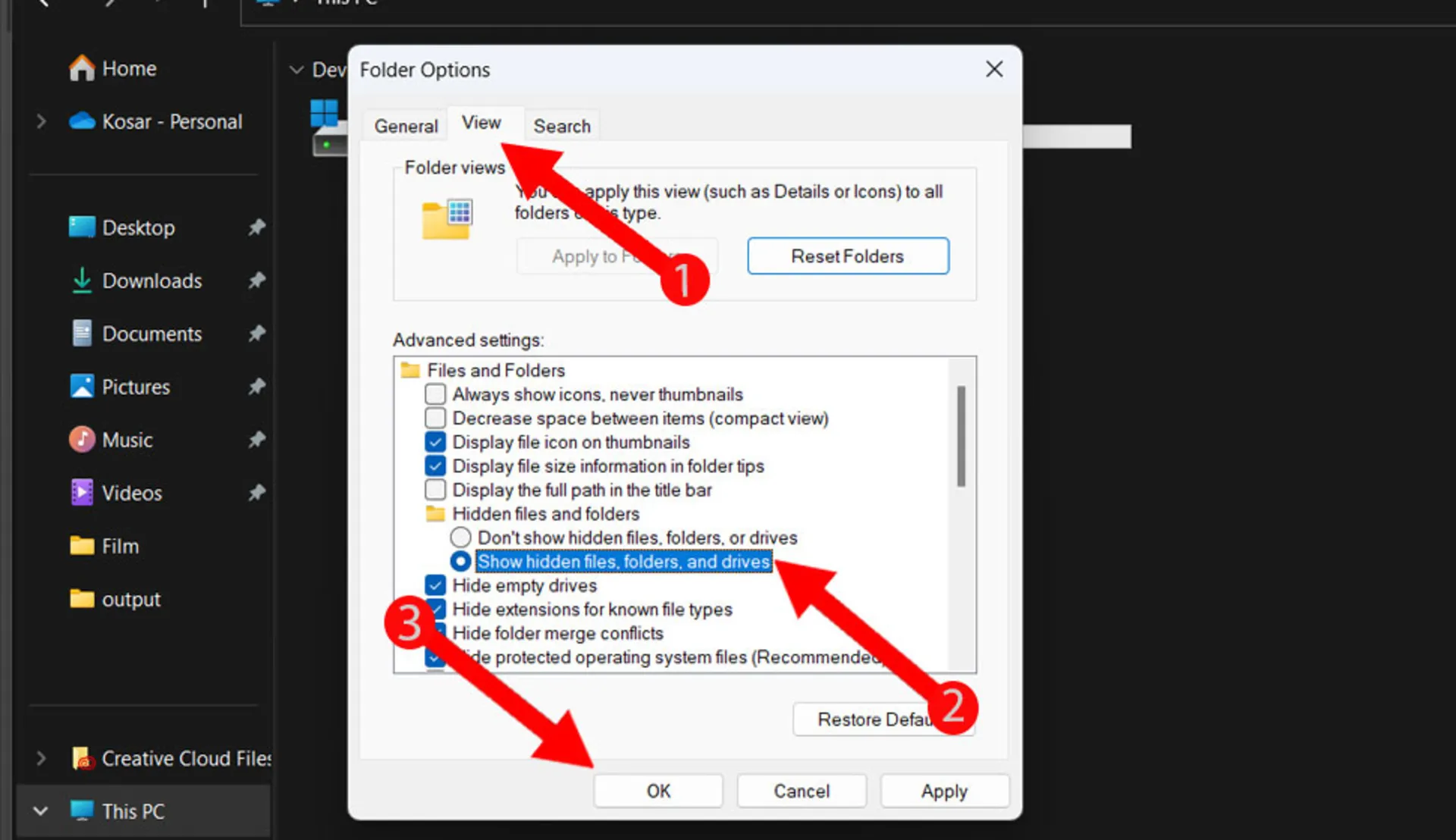 تنظیمات Folder option