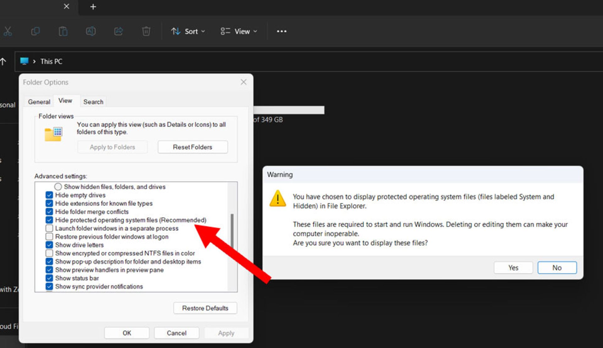 تنظیمات Folder option