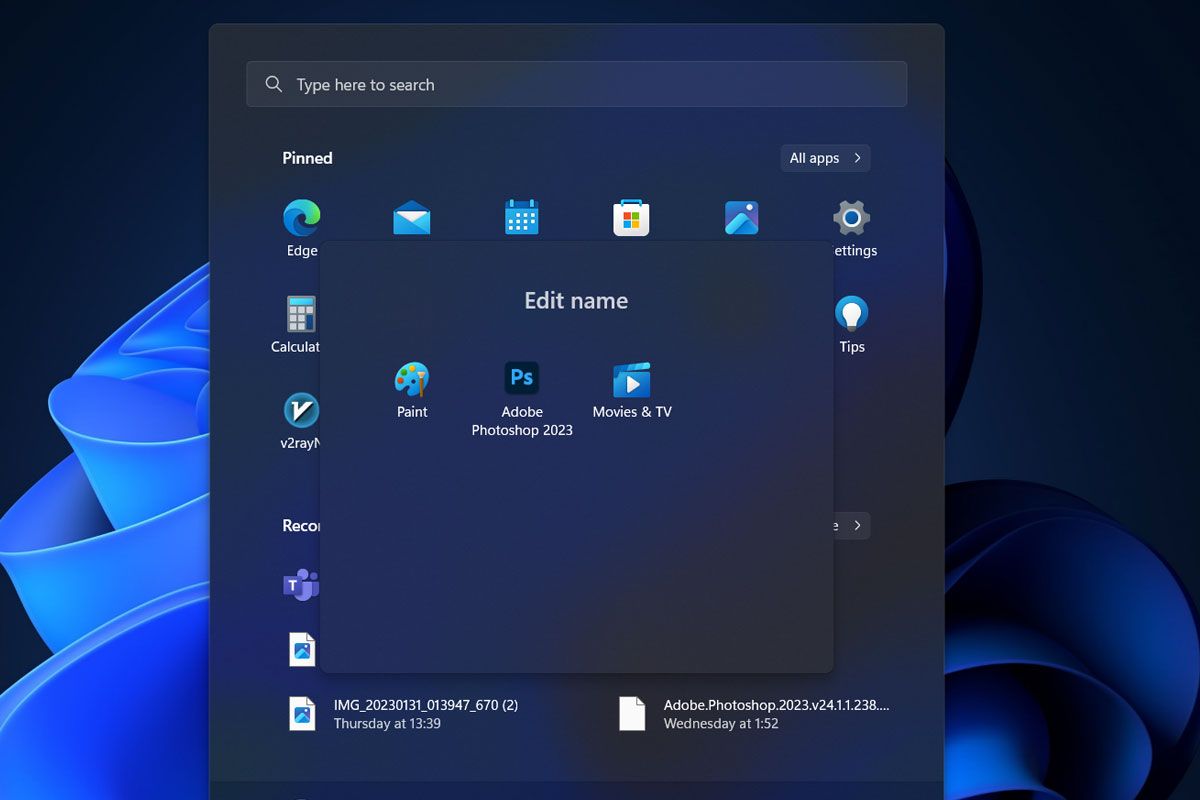 Grouping folders in the start menu