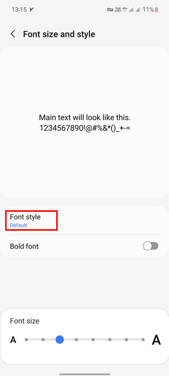 تنظیمات Font siza and style