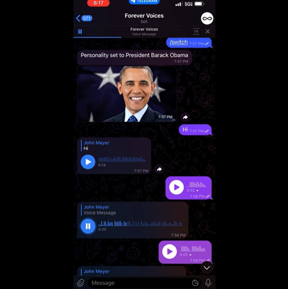 بات تلگرام هوش مصنوعی forevervoices