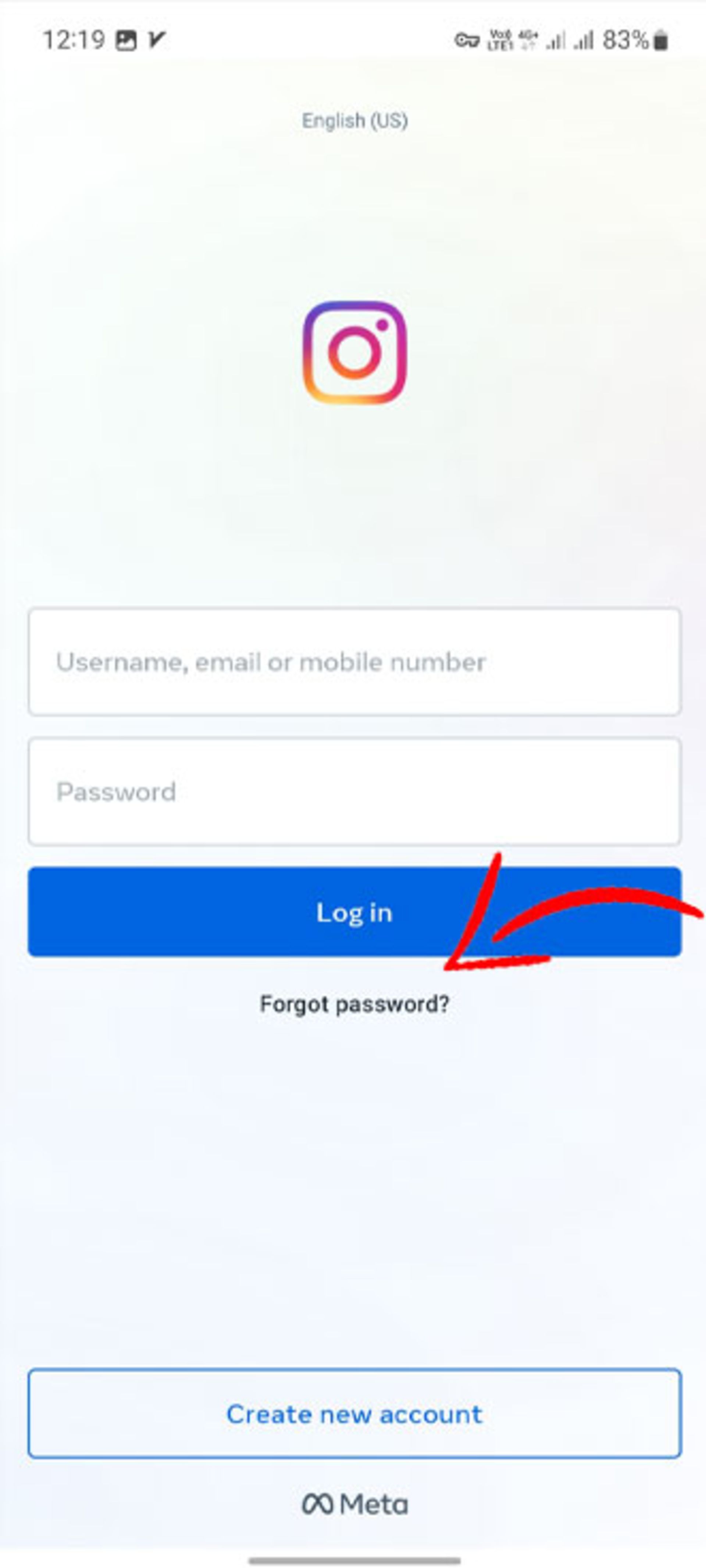 گزینه Forgot Password