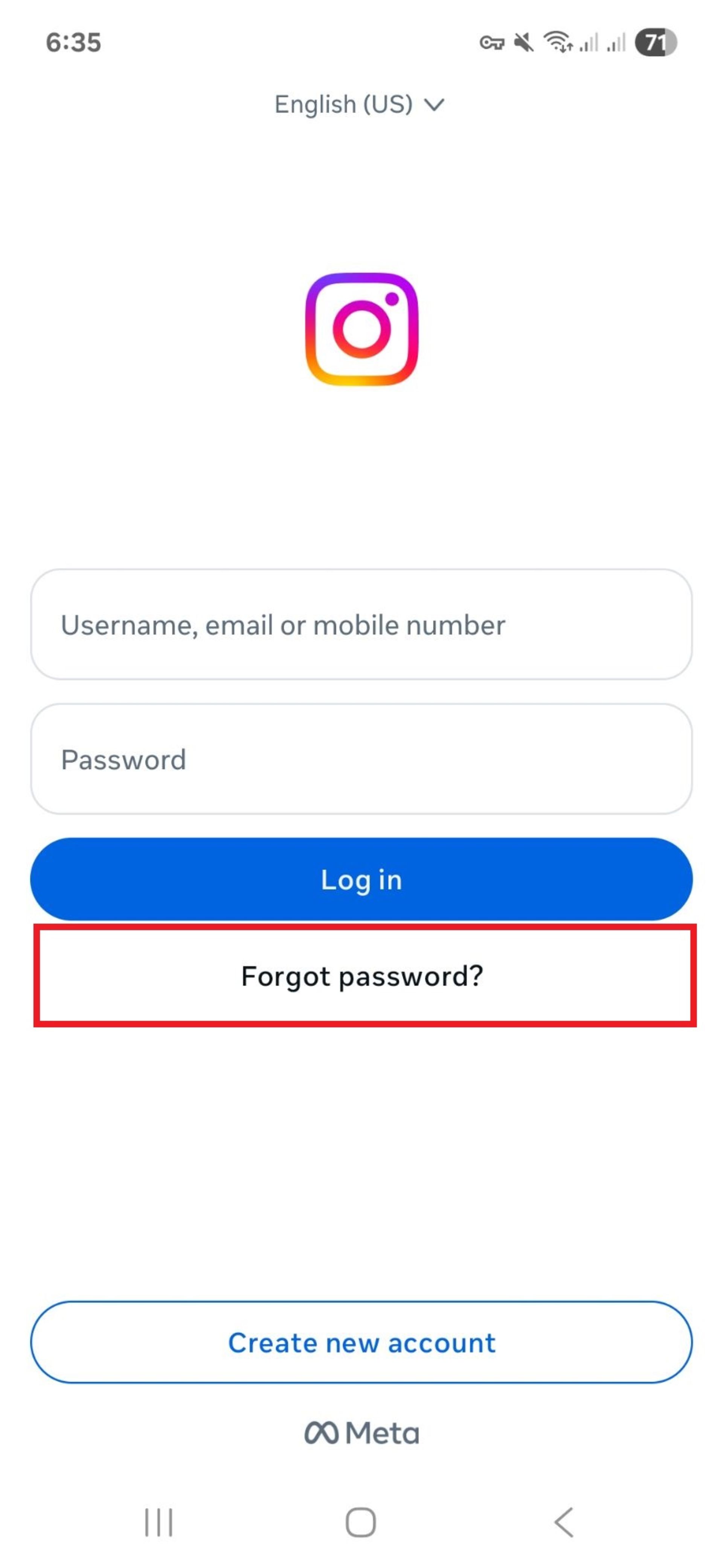 فراموشی رمز عبور اینستاگرام