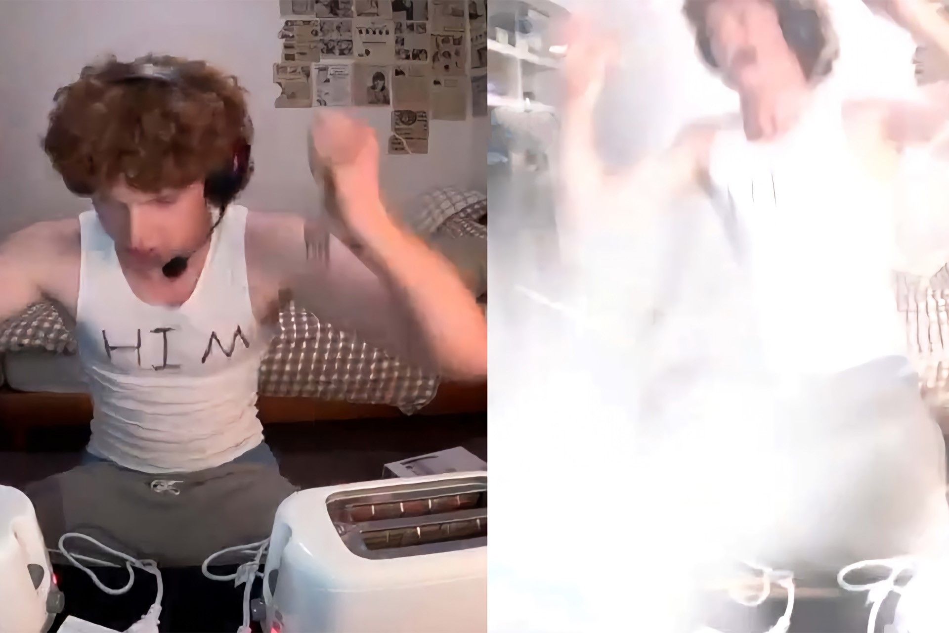 یک استریمر در حال فرو کردن چنگال در توستر