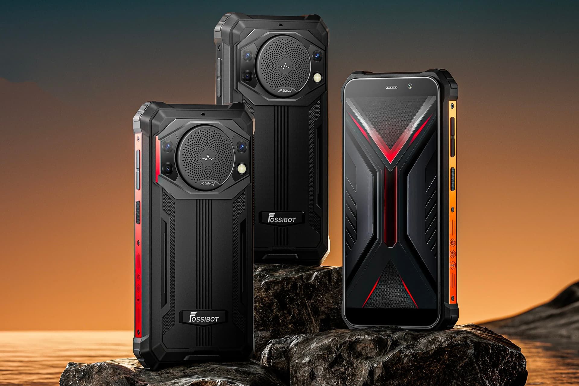 رندر گوشی FOSSiBOT F101 مدل مشکی از نمای پشت و جلو