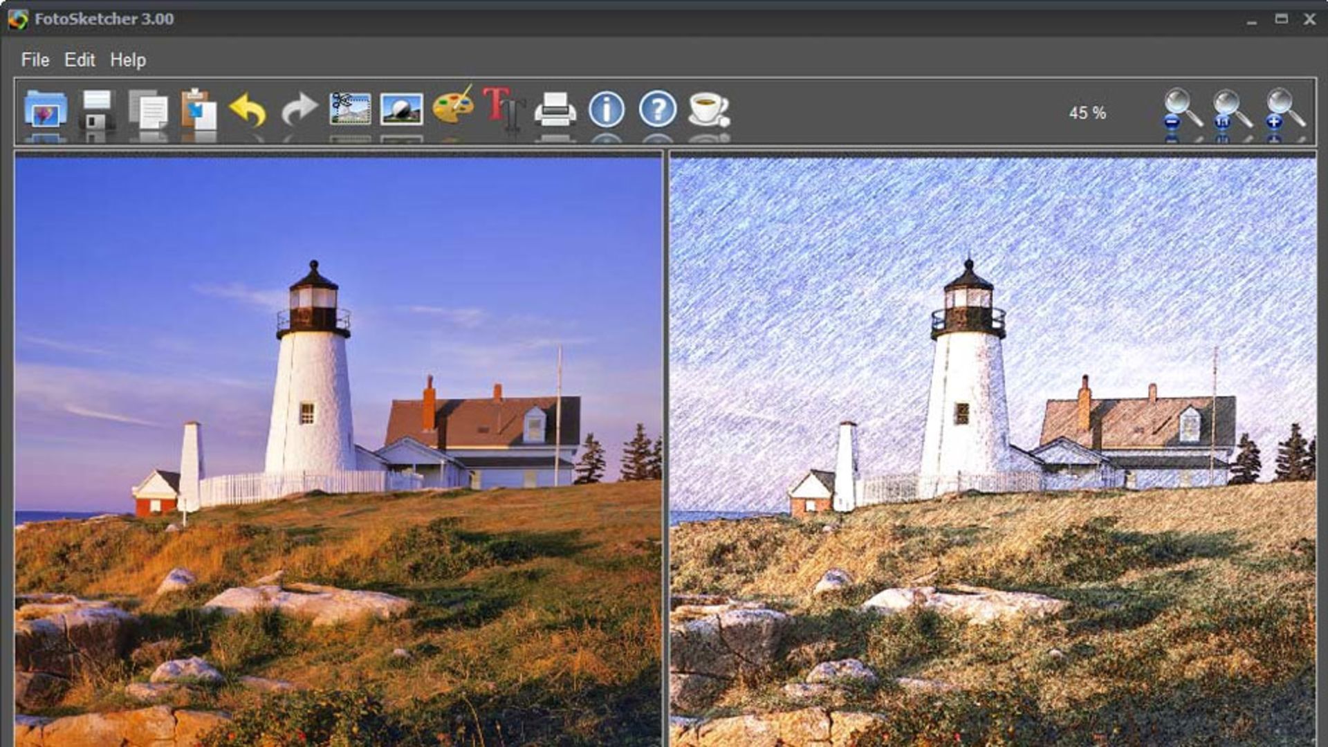 فضای برنامه‌ی FotoSketcher