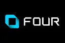 لوگوی برند فور (Four) با نماد هندسی آبی و متن سفید
