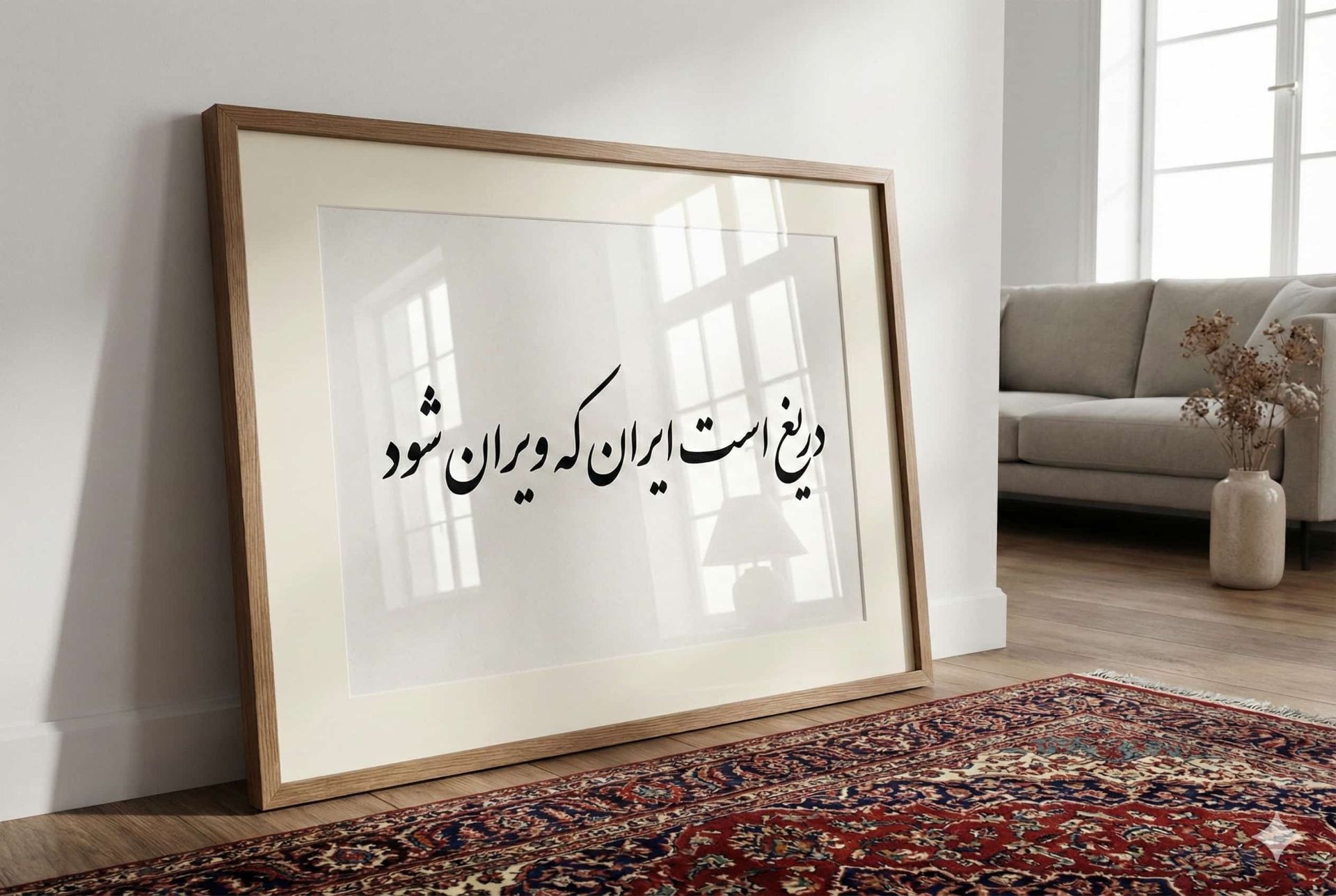 یک تابلو خوش نویسی در فضای خانه‌ی ایرانی