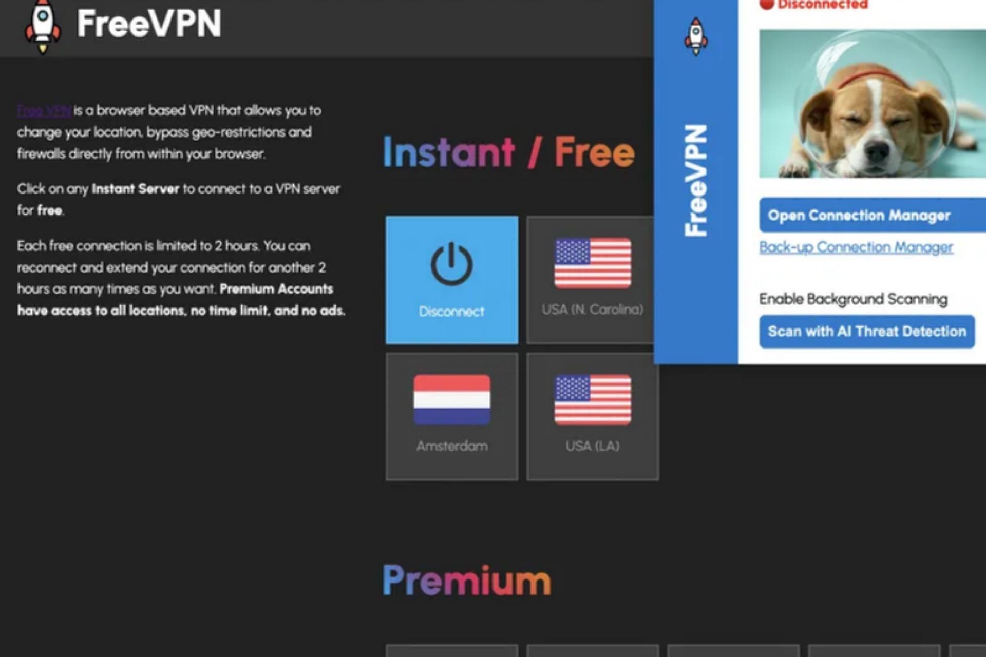 صفحه‌‌ی اصلی وی‌پی‌ان FreeVPN.One
