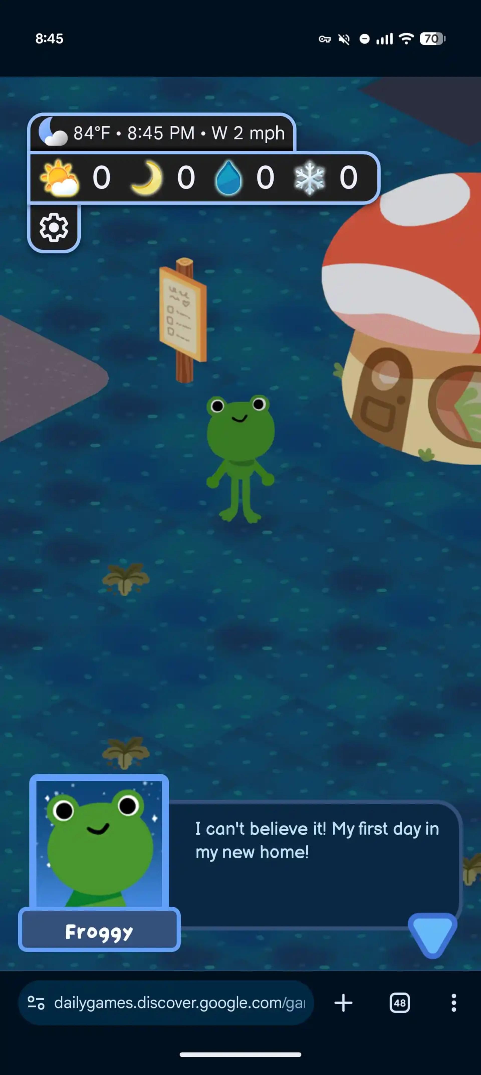شخصیت اصلی بازی Froggy's World در کنار خانه قارچی